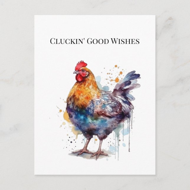 Carte Postale Splendeur de la basse-cour : poule à l'aquarelle,  (Devant)