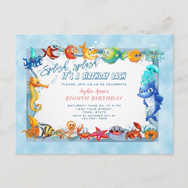 Carte Postale Splish Splash Girl Unique Huitième piscine Anniver (Devant)