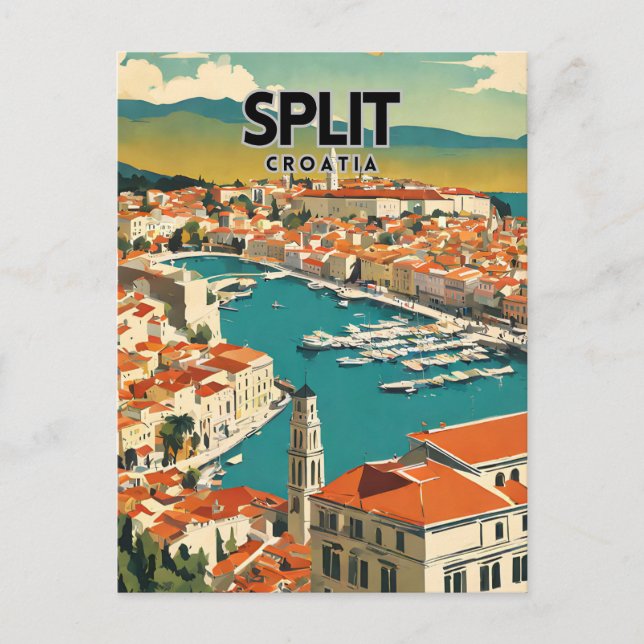 Carte Postale Split Croatie Nostalgale Retro Travel (Devant)
