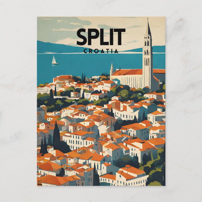 Carte Postale Split Croatie Nostalgique Voyage Art (Devant)
