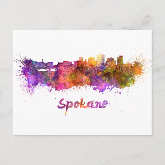 Carte Postale Spokane skyline in watercolor (Devant)