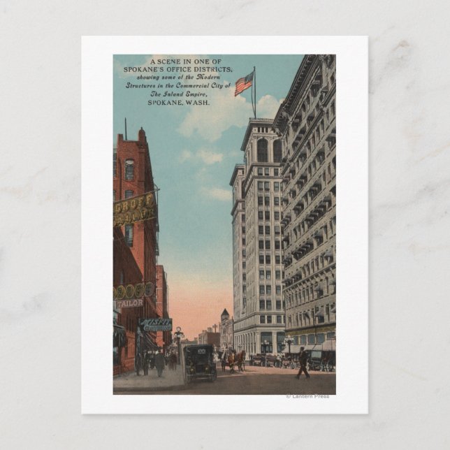 Carte Postale Spokane, WA - Vue du centre-ville avec Horsecarts (Devant)