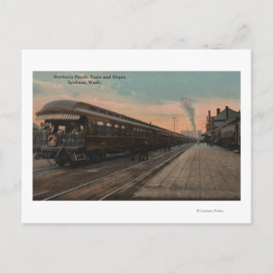 Carte Postale Spokane, WA - Vue sur N. Pacific Train & Depot