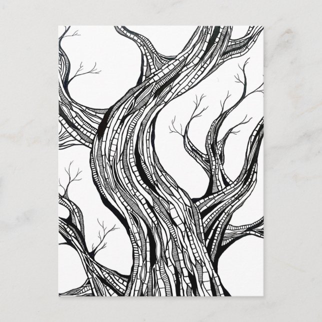 Carte Postale Spooky Abstract Tree Pen Drawing Art (Devant)