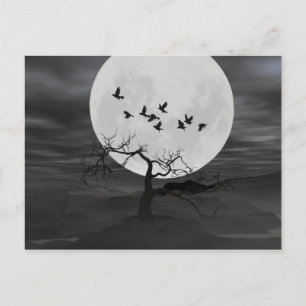 Carte Postale Spooky Ravens Flying Against the Full Moon