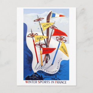 Carte Postale Sports d'hiver en France, voyage vintage
