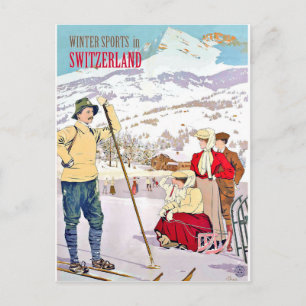 Carte Postale Sports d'hiver en Suisse, voyage vintage