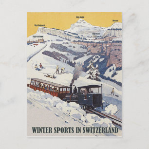 Carte Postale Sports d'hiver en Suisse, voyage vintage