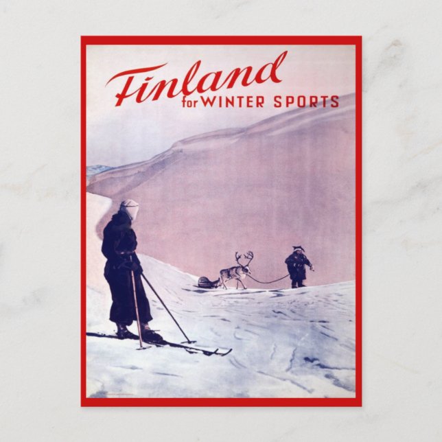 Carte Postale Sports d'hiver vintages, Ski Finlande (Devant)