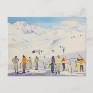 Carte Postale Sports d'hiver vintages, skieurs sur les pistes