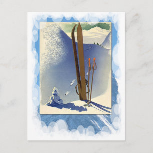 Carte Postale Sports d'hiver vintages - Skis et pistes