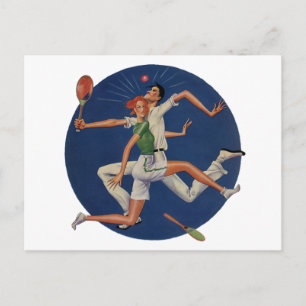 Carte Postale Sports Vintage, Joueurs de Tennis s'écrasent avec 