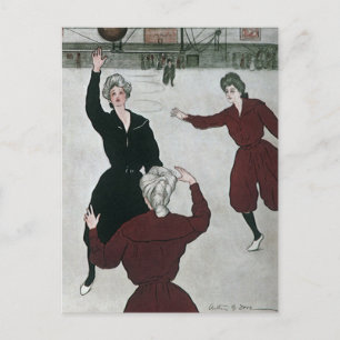 Carte Postale Sports Vintage, joueuses de basket-ball en jeu
