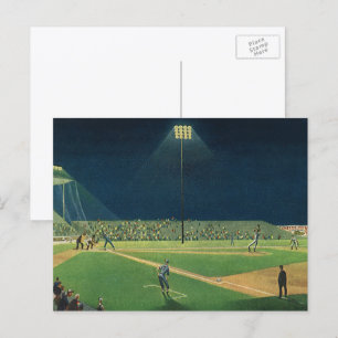 Carte Postale Sports vintages, match de baseball de nuit