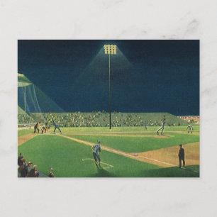 Carte Postale Sports vintages, match de baseball de nuit