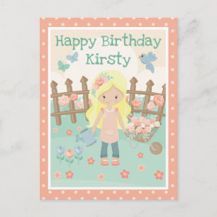 Carte Postale Spring Blonde Girl in peach flower garden Annivers