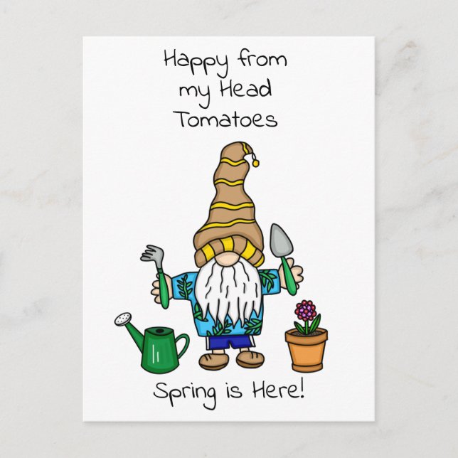 Carte Postale Spring Gnome prêt à jardiner (Devant)