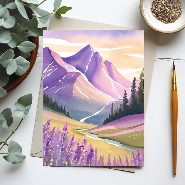 Carte Postale Spring Lavender | Glacier National Park Watercolor (Créateur téléchargé)