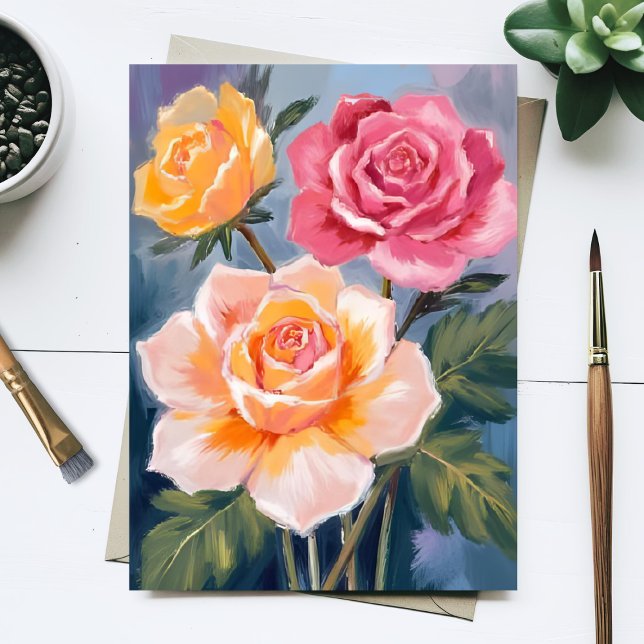 Carte Postale Spring Roses | Floral Watercolor Painting Flower (Créateur téléchargé)