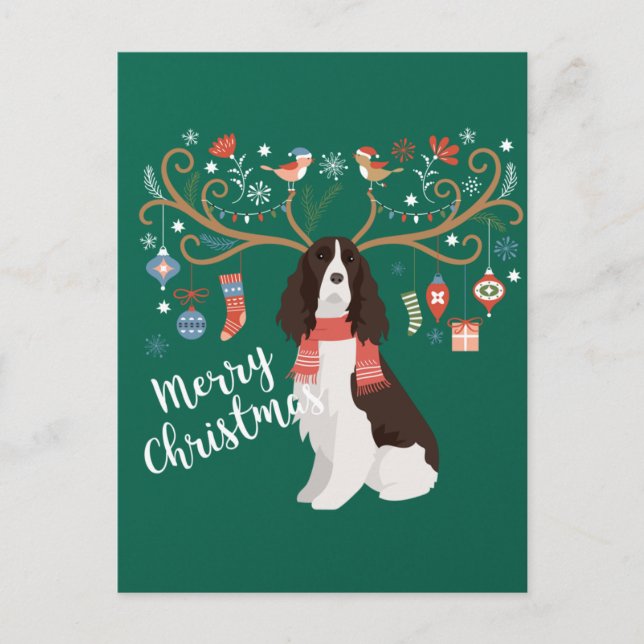 Carte Postale Springer anglais espagnol renne de Noël chien (Devant)