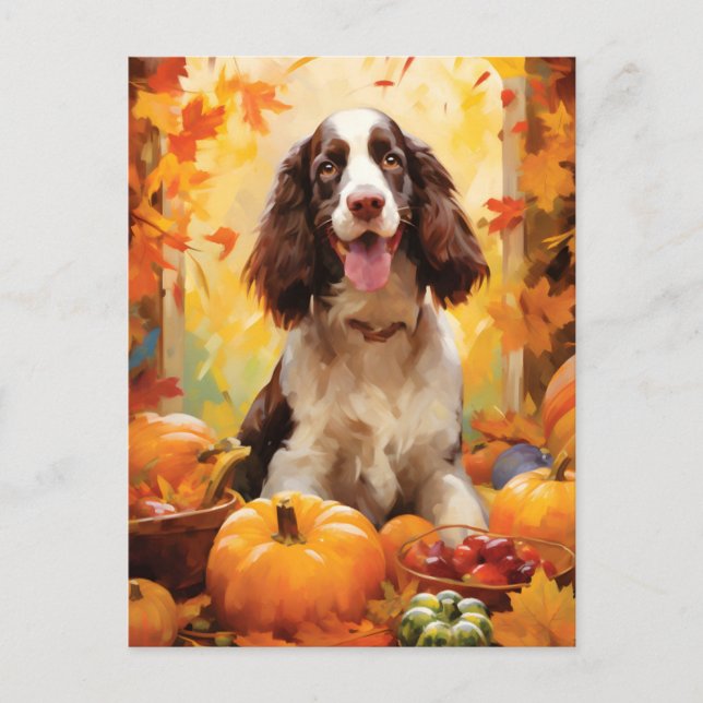 Carte Postale Springer Spaniel Automne Thanksgiving (Devant)