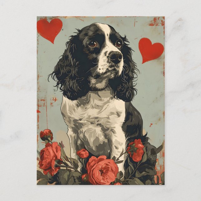 Carte Postale Springer Spaniel Valentine's Day Vintage (Devant)
