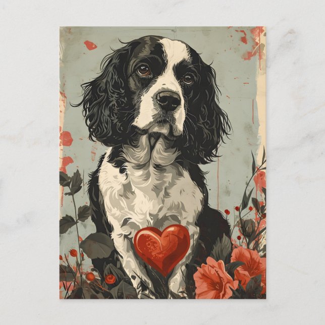 Carte Postale Springer Spaniel Vintage Saint Valentin (Devant)