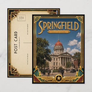 Carte Postale Springfield Illinois Art Déco vintage de l'âge d'o