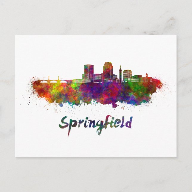 Carte Postale Springfield MA skyline in watercolor (Devant)