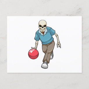 Carte Postale Squelette au Bowling avec Bowling ball