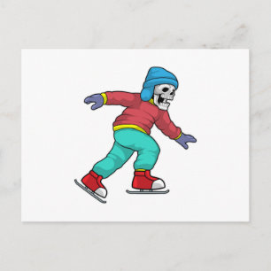 Carte Postale Squelette au patinage sur glace avec des patins à 