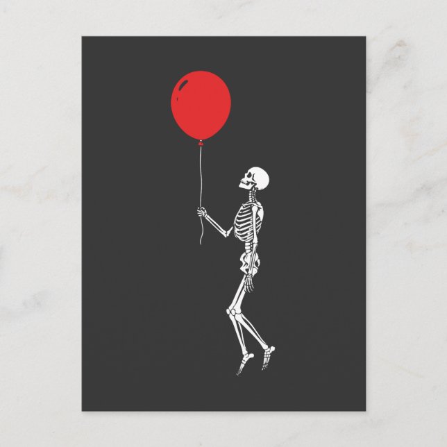 Carte Postale Squelette avec ballon rouge (Devant)