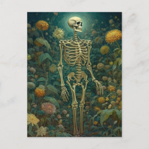 Carte Postale Squelette avec des fleurs