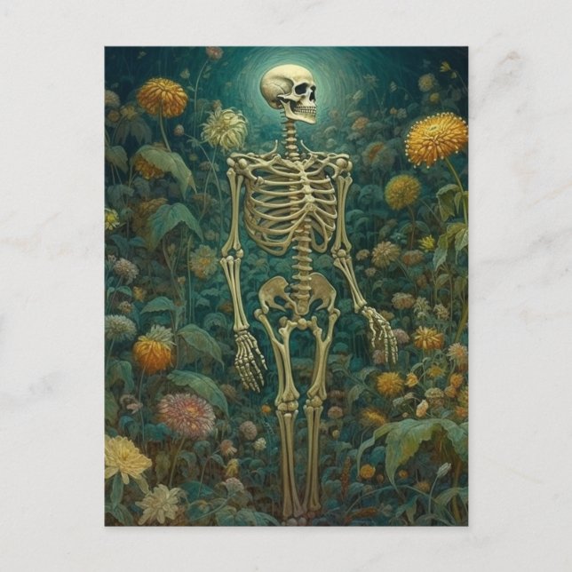 Carte Postale Squelette avec des fleurs  (Devant)