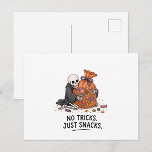 Carte Postale Squelette avec sac de bonbons Illustration drôle d
