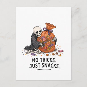 Carte Postale Squelette avec sac de bonbons Illustration drôle d