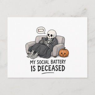 Carte Postale Squelette Batterie Sociale Décédée Drôle Halloween
