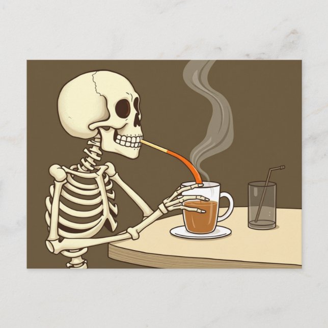 Carte Postale Squelette Boire Café Art (Devant)