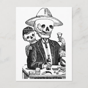 Carte Postale Squelette Boire de la Tequila et Fumer, Mexique