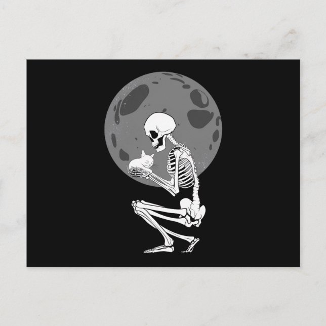 Carte Postale Squelette Chat Crâne Kitty Cute Goth Halloween (Devant)
