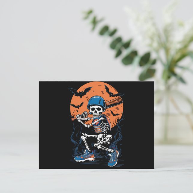 Carte Postale Squelette de baseball Halloween Baseball Halloween (Debout devant)