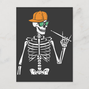 Carte Postale Squelette de Halloween à la main jouant de la batt