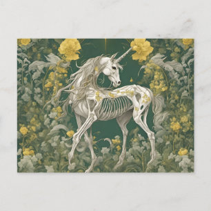 Carte Postale Squelette de licorne dans les fleurs jaunes