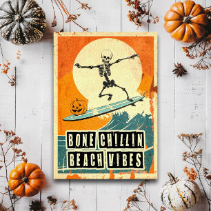 Carte Postale Squelette de surf Retro Summerween effrayant