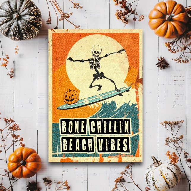 Carte Postale Squelette de surf Retro Summerween effrayant (Créateur téléchargé)