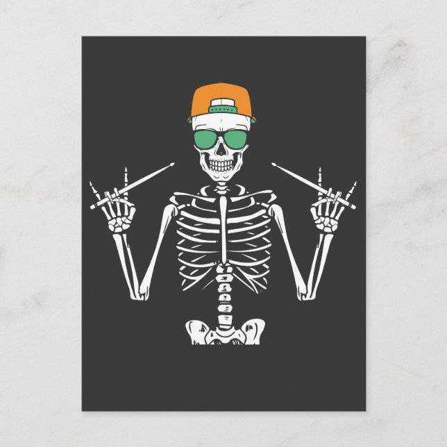 Carte Postale Squelette d'Halloween à la main jouant de la batte (Devant)