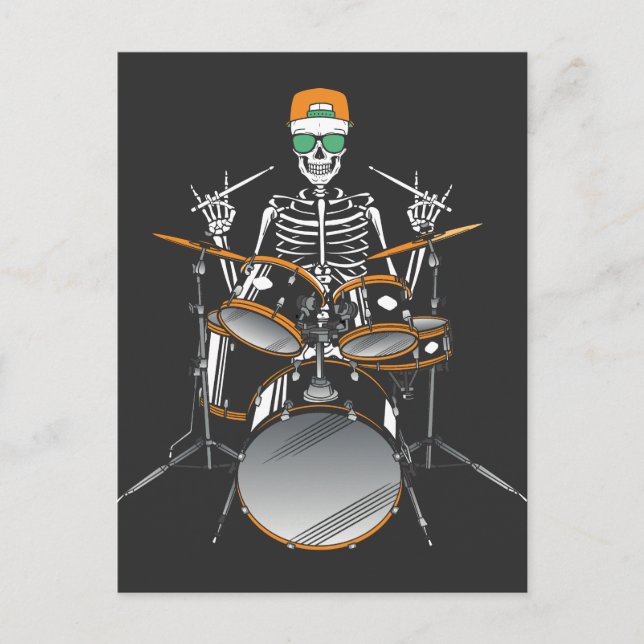 Carte Postale Squelette d'Halloween à la main jouant de la batte (Devant)