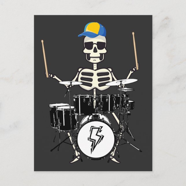 Carte Postale Squelette d'Halloween à la main jouant de la batte (Devant)