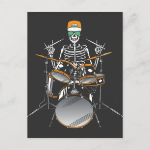 Carte Postale Squelette d'Halloween Rock Hand jouant de la batte