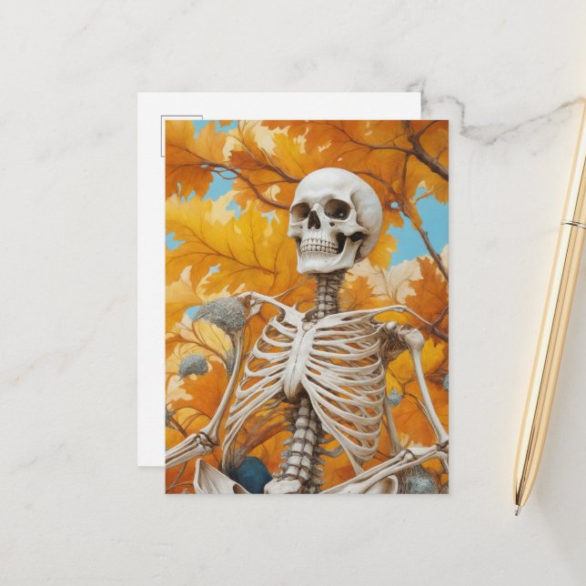 Carte Postale Squelette en Automne (Devant/Arrière en situation)